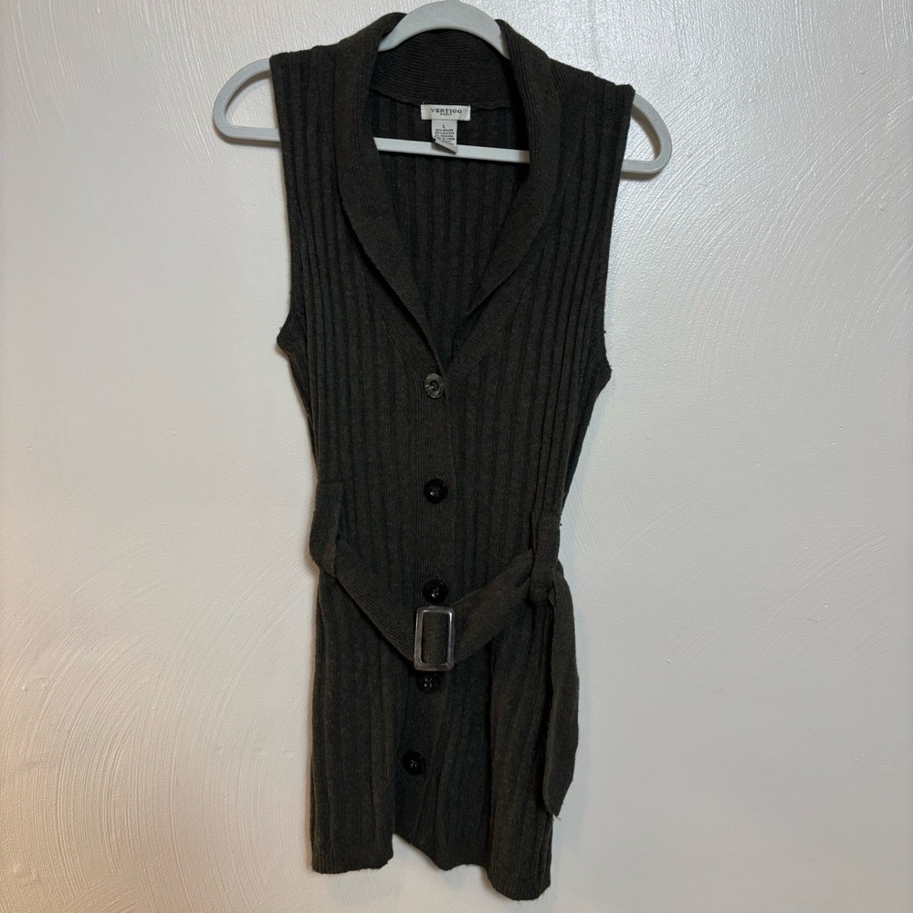 Vertigo‎ Paris Women's Sweater Vest Belted Button Down Angora Green Size Large